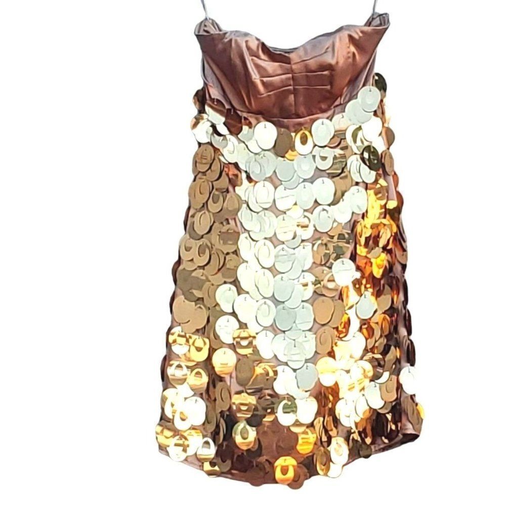 Prom Dress XS Express Gold Sequin Satin Strapless Mod 60s Cocktail - Picture 5 of 12